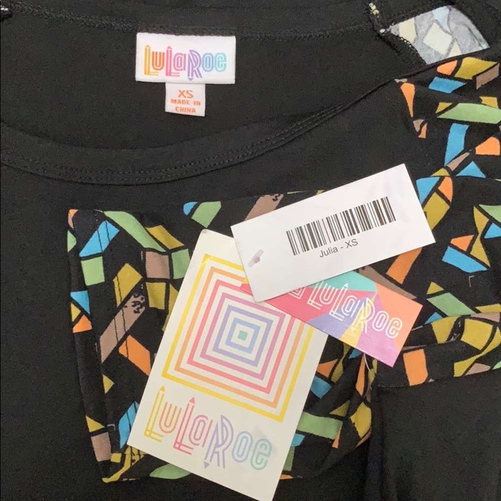 LulaRoe Julia Dress XS Black Geo NWT - Picture 3 of 4